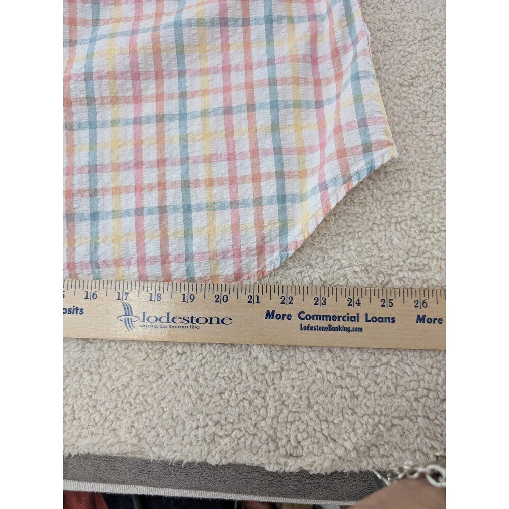 LL Bean 1X Pastel Checked Gingham Shirt Relaxed Fit Festival Fun Breezy - Picture 6 of 10